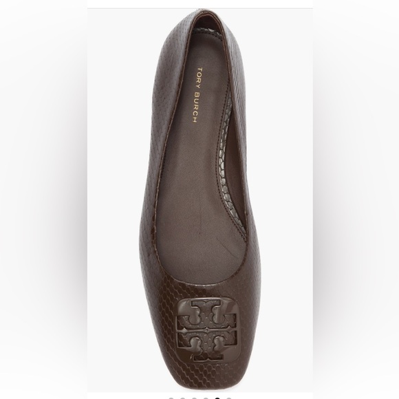 Tory Burch Georgia Ballet Shiny Snake Chocolate size 9 - Picture 4 of 11